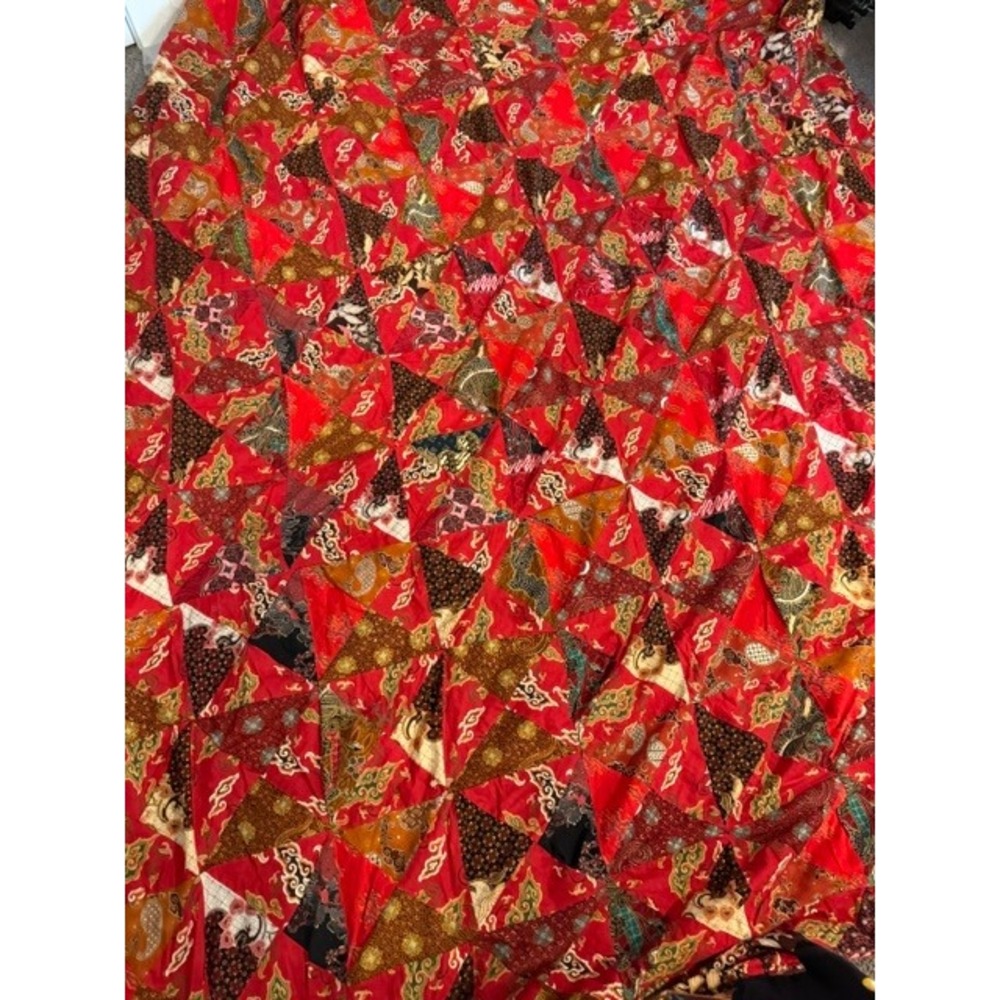 Handmade Batik Patchwork dual side Quilt Red Indonesian Artisan unlined 69X95